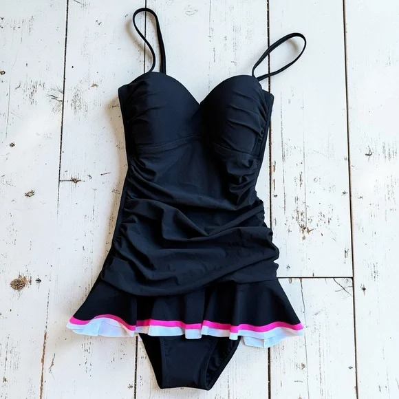 Profile by Gottex Swimdress Size 6 Black Ruched One Piece - Picture 6 of 12